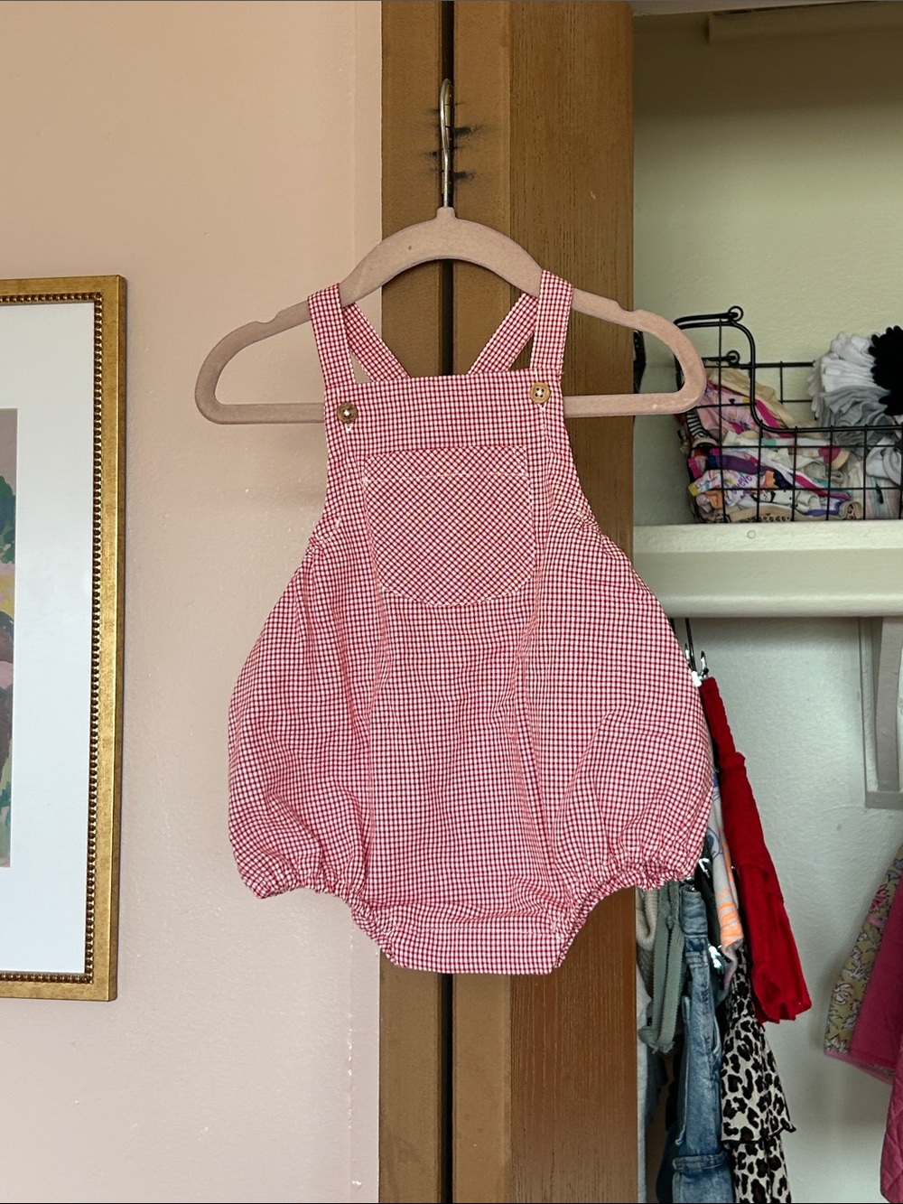 Zara Red and White Gingham Bubble Overalls